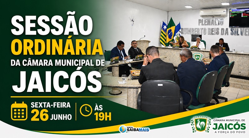 Câmara de Jaicós divulga pauta da 42ª Sessão Ordinária desta sexta-feira (26) com votação requeriemntos, indicações, da LDO 2027 e projetos do Executivo