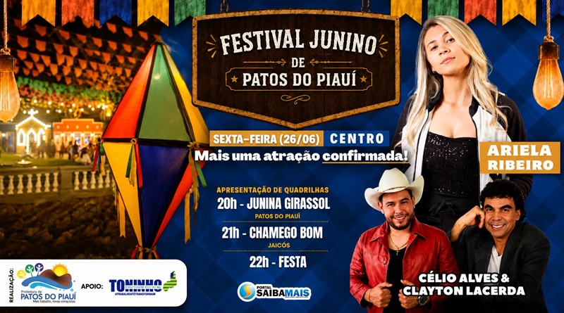 Mais uma atração confirmada: Ariela Ribeiro é anunciada para o Festival Junino de Patos do Piauí nesta sexta (26)