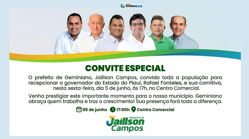 Prefeito Jaillson Campos e vice Galego de Paster recepcionam o governador Rafael Fonteles e comitiva nesta sexta (5) em Geminiano