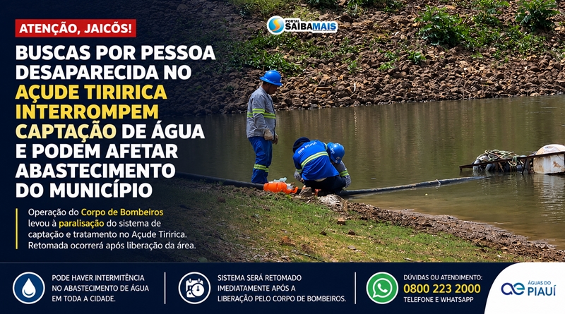 Buscas por pessoa desaparecida no Açude Tiririca interrompe captação de água e podem afetar abastecimento em Jaicós