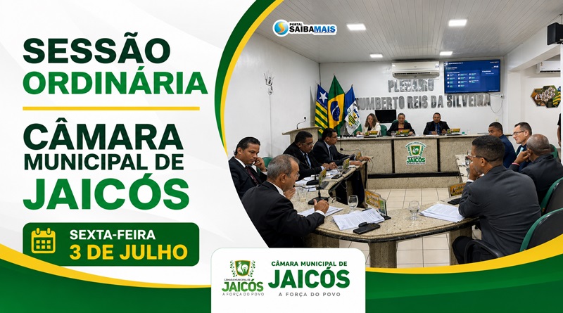 Câmara de Jaicós divulga pauta da sessão desta sexta-feira (3) com votação de projetos sobre LDO 2027, RPPS e estrutura administrativa