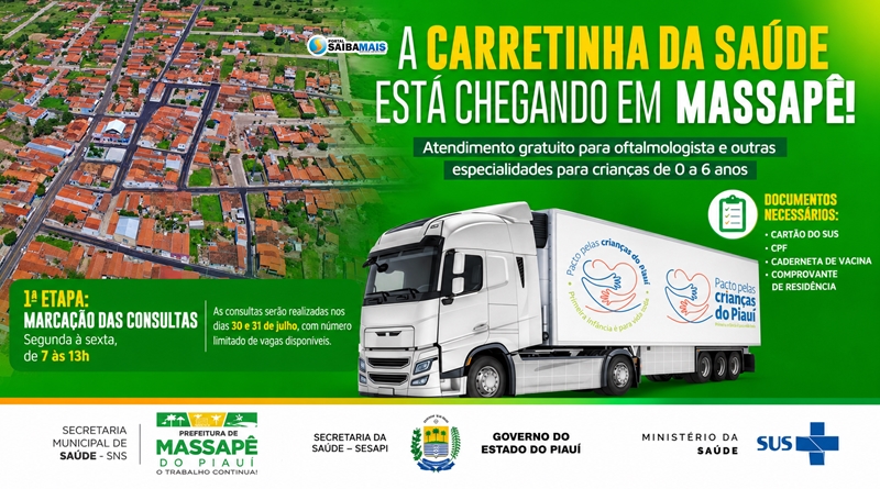 Carretinha da Saúde realizará atendimentos gratuitos nos dias 30 e 31 de julho em Massapê do Piauí